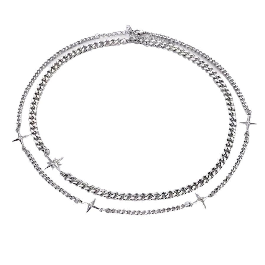 Collar supernova, acero inoxidable, de dos capas con cadena cubana