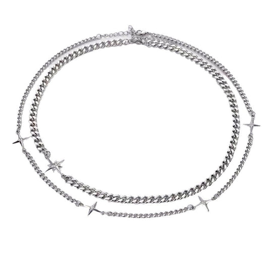 Collar supernova, acero inoxidable, de dos capas con cadena cubana